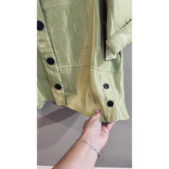 Ali Miles Women's Chartreuse 3/4 Sleeve Artsy Button Up Jacket Top Petite XL NEW - Picture 8 of 13